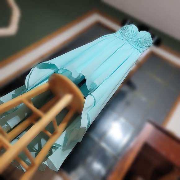 NWT High Low Chiffon Mori Lee Bridesmaid Dress Sweetheart Tiffany Blue Size US10 - Picture 1 of 9